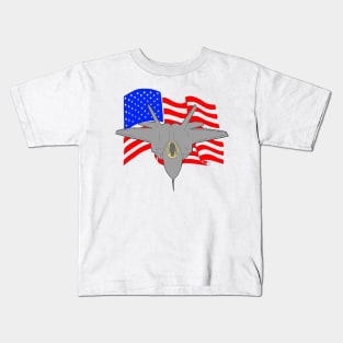 F-22 Raptor Fighter Jet with flag Kids T-Shirt
